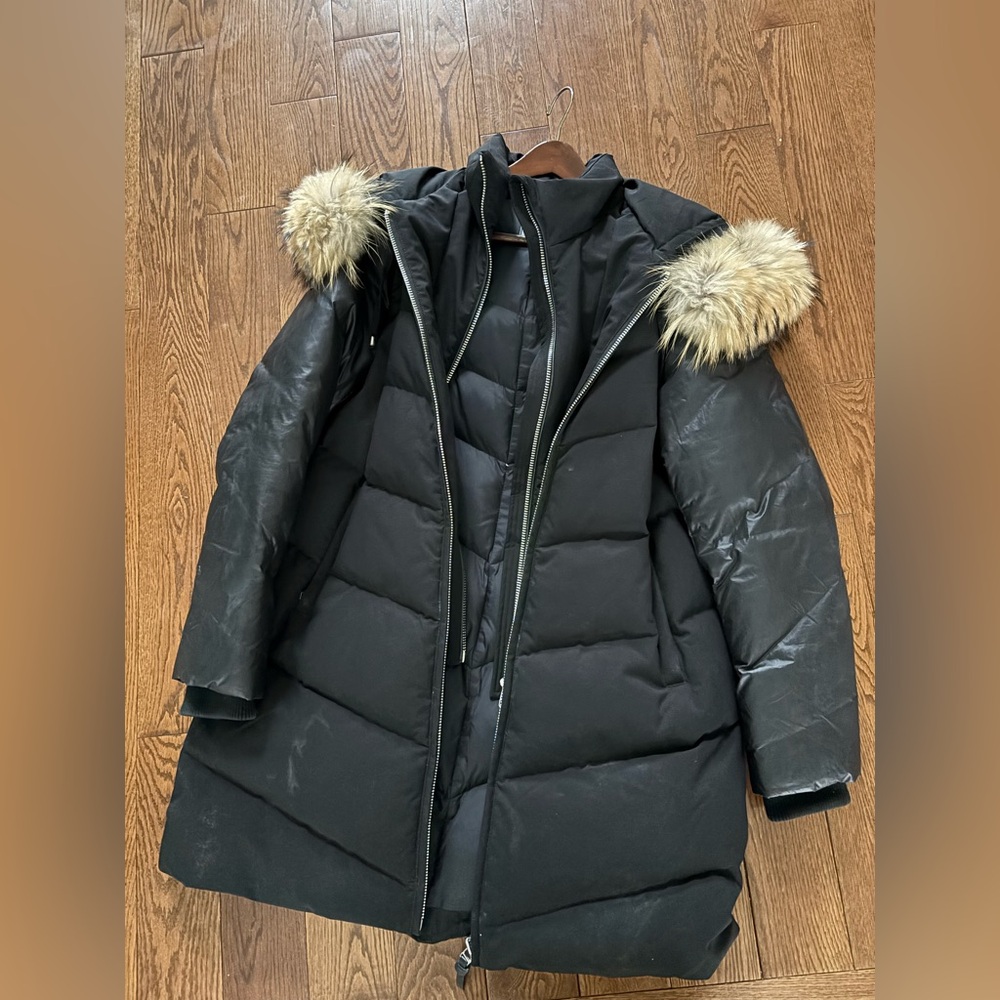 Atelier Noir Black Down Puffer Coat division of Rudsak Genuine Raccoon Fur Trim - Picture 2 of 16